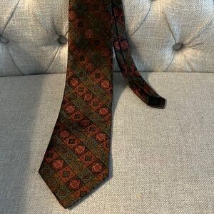 SOLD Karl Lagerfeld Silk Geometric Patterned Tie in orange and Brown tones
